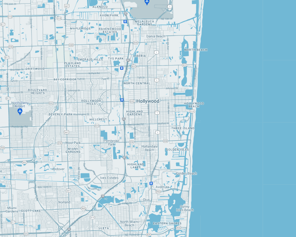 Map of Hollywood, FL